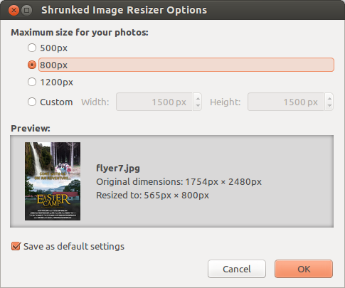 Shrunked Image Resizer dialog in version 3.2